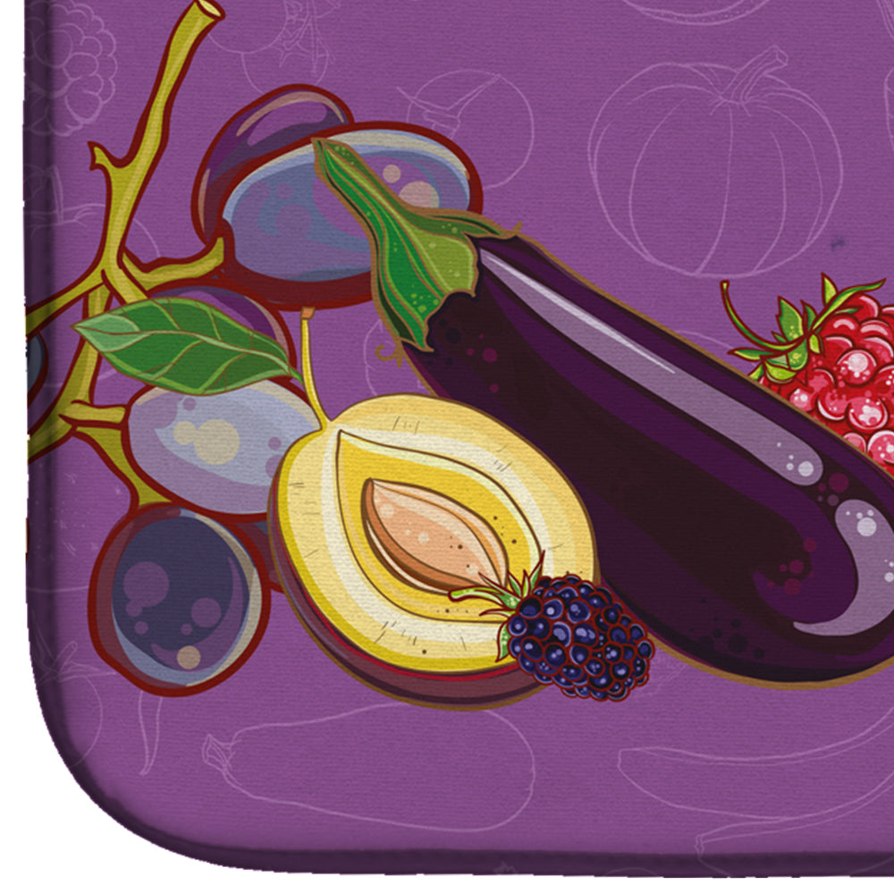 Fruits and Vegetables in Purple Dish Drying Mat Absorbent Dish Drying Mat Pad for Kitchen Counter Dish Drainer Mat for Countertop, 14 x 21", Multicolor