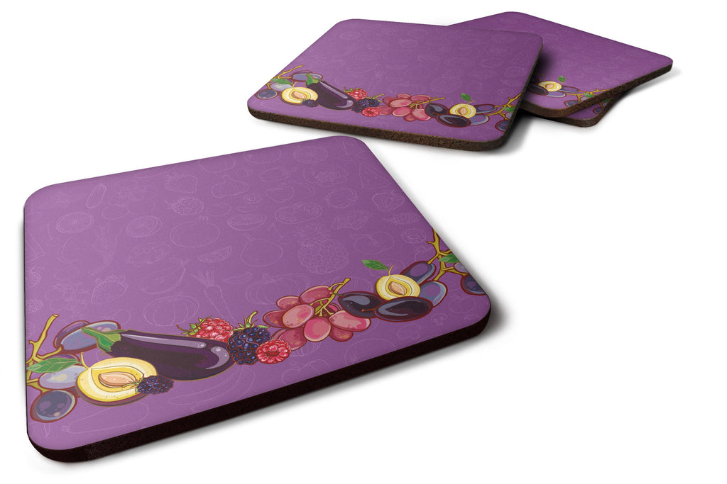 Fruits and Vegetables in Purple Foam Coasters Set of 4 Cup Coasters for Indoor Outdoor, Tabletop Protection, Anti Slip, Mouse pad Material