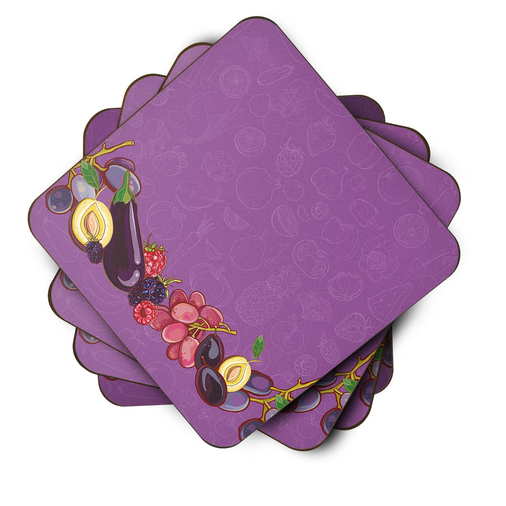 Fruits and Vegetables in Purple Foam Coasters Set of 4 Cup Coasters for Indoor Outdoor, Tabletop Protection, Anti Slip, Mouse pad Material