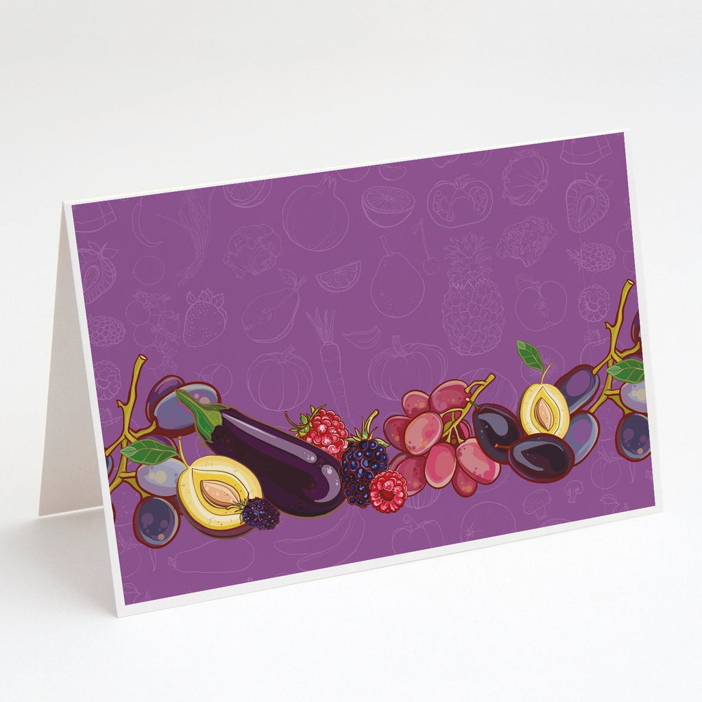 Fruits and Vegetables in Purple Greeting Cards Pack of 8 Blank Cards with Envelopes Whimsical A7 Size 5x7