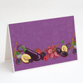 Fruits and Vegetables in Purple Greeting Cards Pack of 8 Blank Cards with Envelopes Whimsical A7 Size 5x7