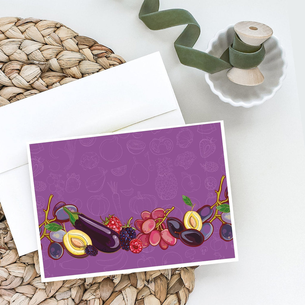 Fruits and Vegetables in Purple Greeting Cards Pack of 8 Blank Cards with Envelopes Whimsical A7 Size 5x7