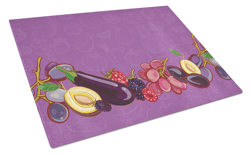 Fruits and Vegetables in Purple Cutting Board Tempered Glass Kitchen Cutting Surface, Heat Resistant Chopping, Non-Slip Feet, Food Prep & Serving