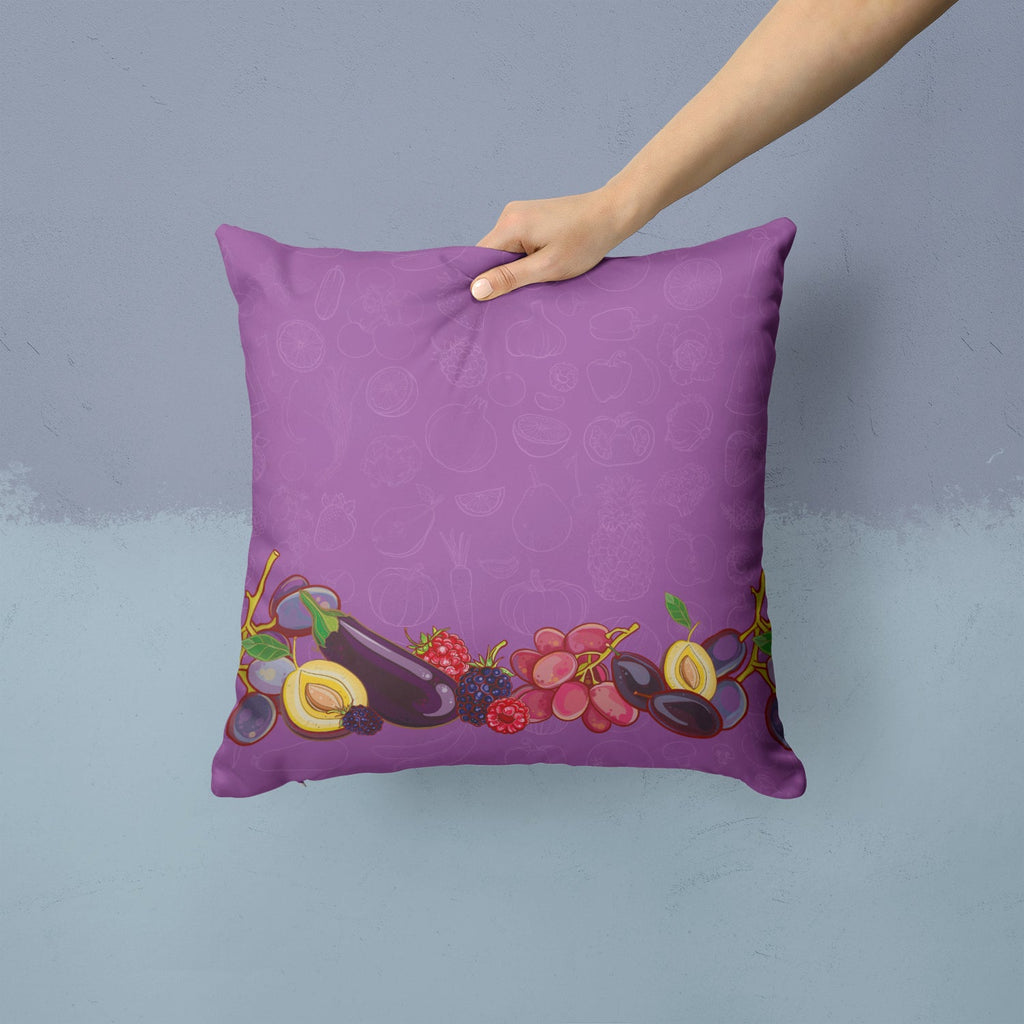 Fruits and Vegetables in Purple Decorative Throw Pillow 14x14 Indoor Outdoor Accent Cushion, Fabric Cover with Insert for Sofa, Bed, Porch & Living Room