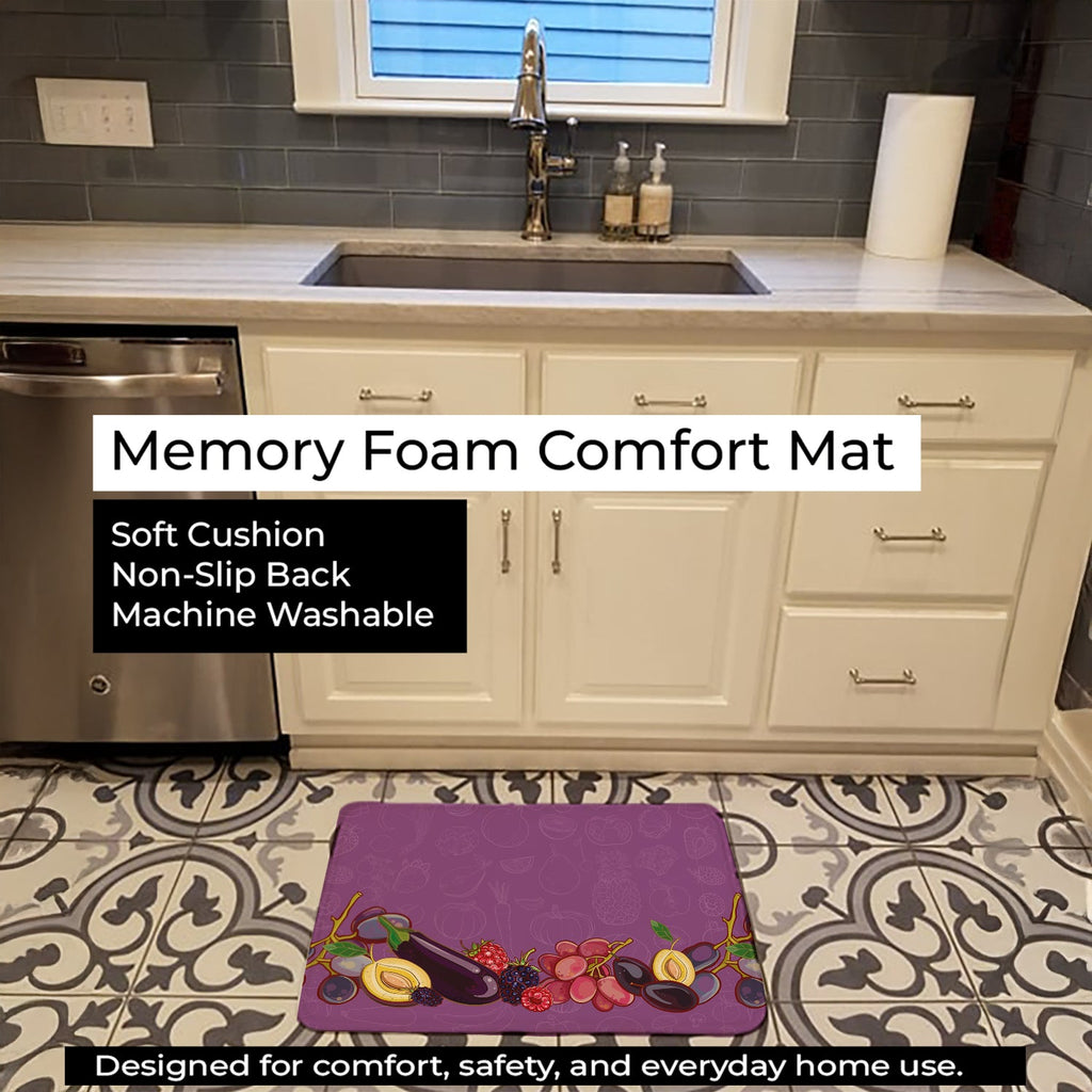 Fruits and Vegetables in Purple Memory Foam Kitchen Mat Machine Washable Anti-Fatigue Cushion Comfort Bath or Kitchen Rug