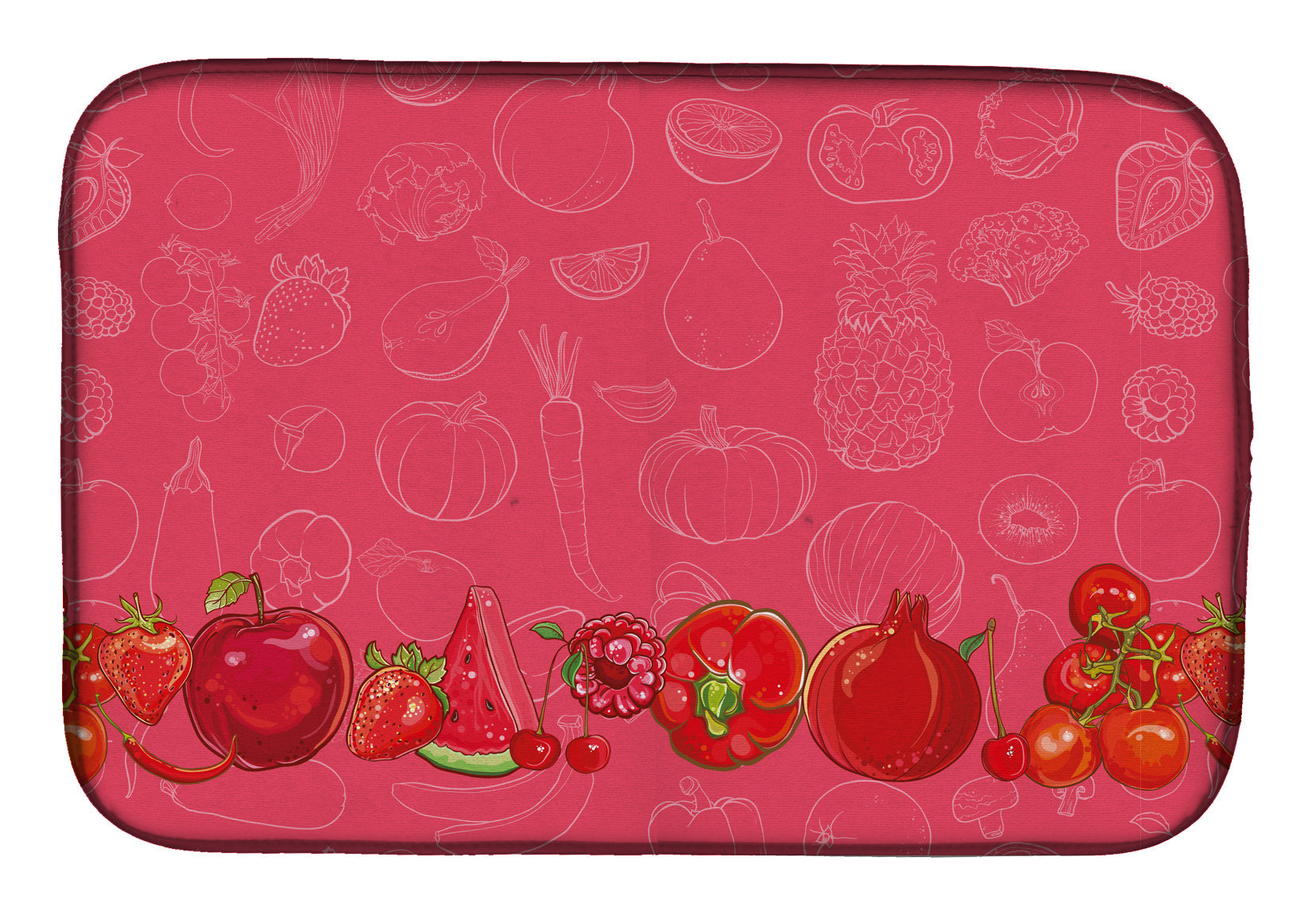 Fruits and Vegetables in Red Dish Drying Mat Absorbent Dish Drying Mat Pad for Kitchen Counter Dish Drainer Mat for Countertop, 14 x 21", Multicolor