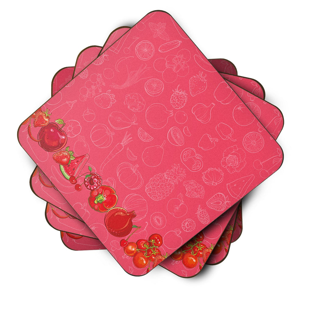 Fruits and Vegetables in Red Foam Coasters Set of 4 Cup Coasters for Indoor Outdoor, Tabletop Protection, Anti Slip, Mouse pad Material