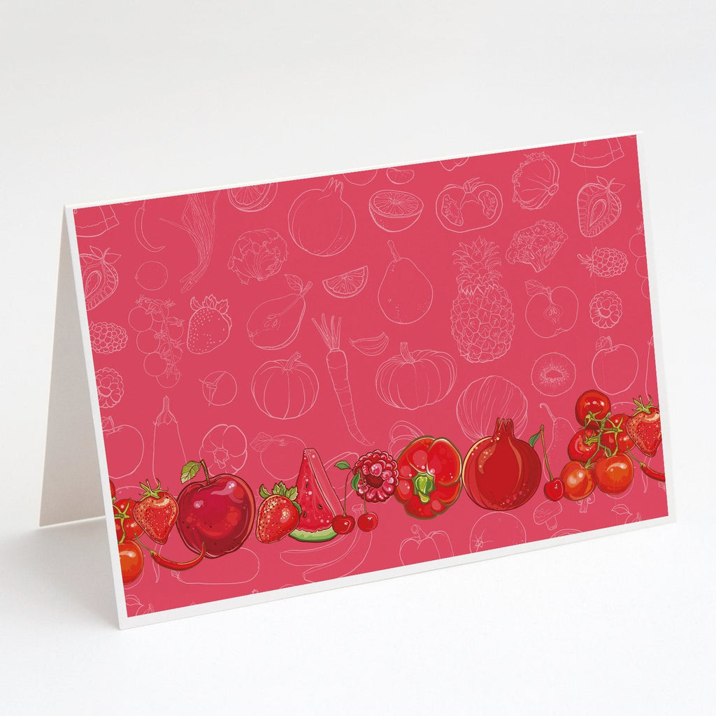 Fruits and Vegetables in Red Greeting Cards Pack of 8 Blank Cards with Envelopes Whimsical A7 Size 5x7