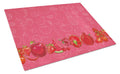 Fruits and Vegetables in Red Cutting Board Tempered Glass Kitchen Cutting Surface, Heat Resistant Chopping, Non-Slip Feet, Food Prep & Serving