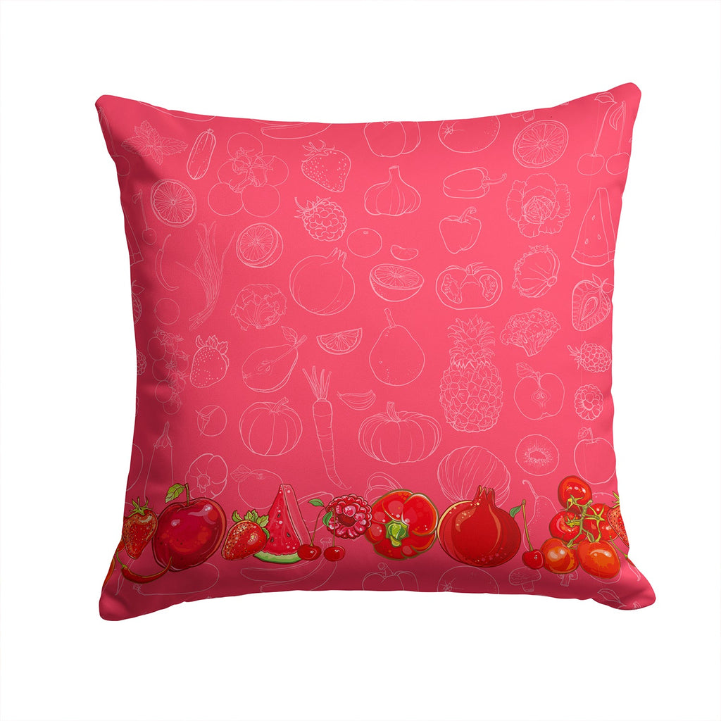 Fruits and Vegetables in Red Decorative Throw Pillow 14x14 Indoor Outdoor Accent Cushion, Fabric Cover with Insert for Sofa, Bed, Porch & Living Room