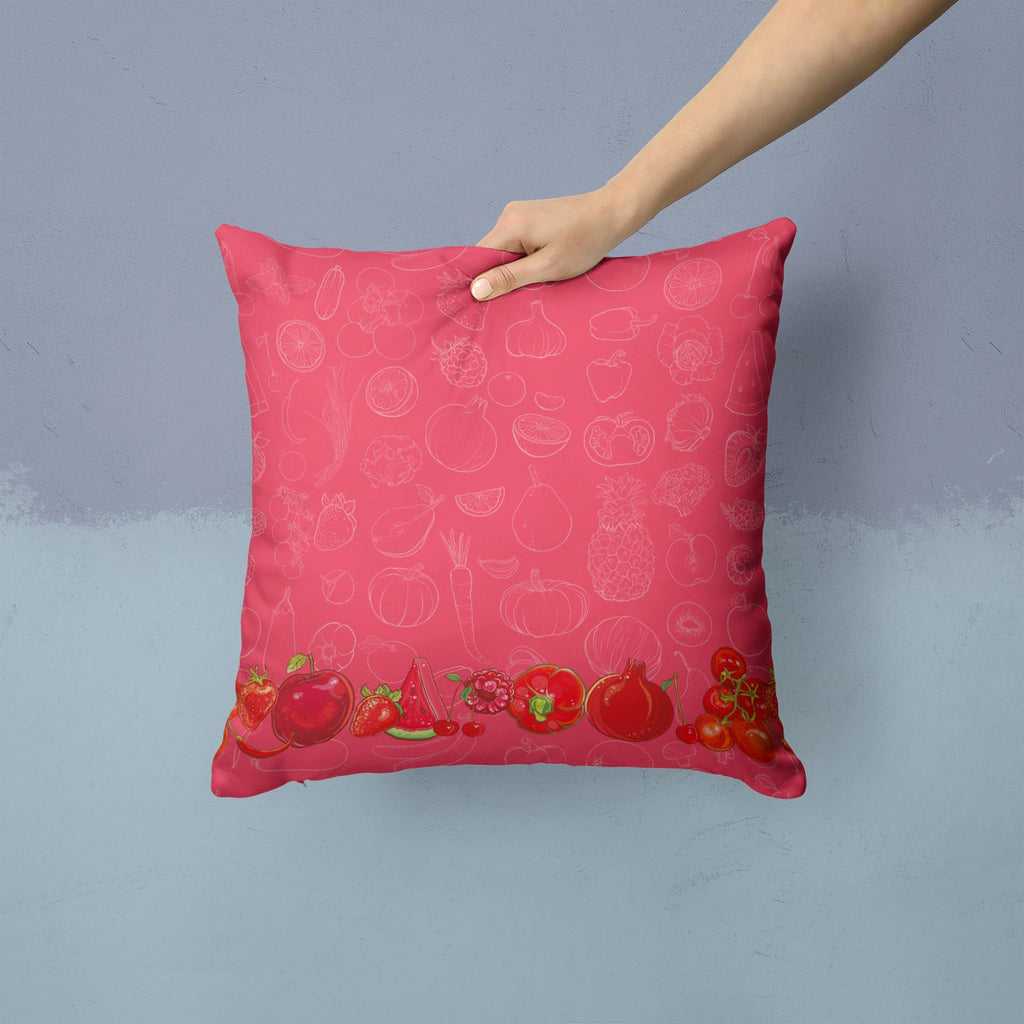 Fruits and Vegetables in Red Decorative Throw Pillow 14x14 Indoor Outdoor Accent Cushion, Fabric Cover with Insert for Sofa, Bed, Porch & Living Room