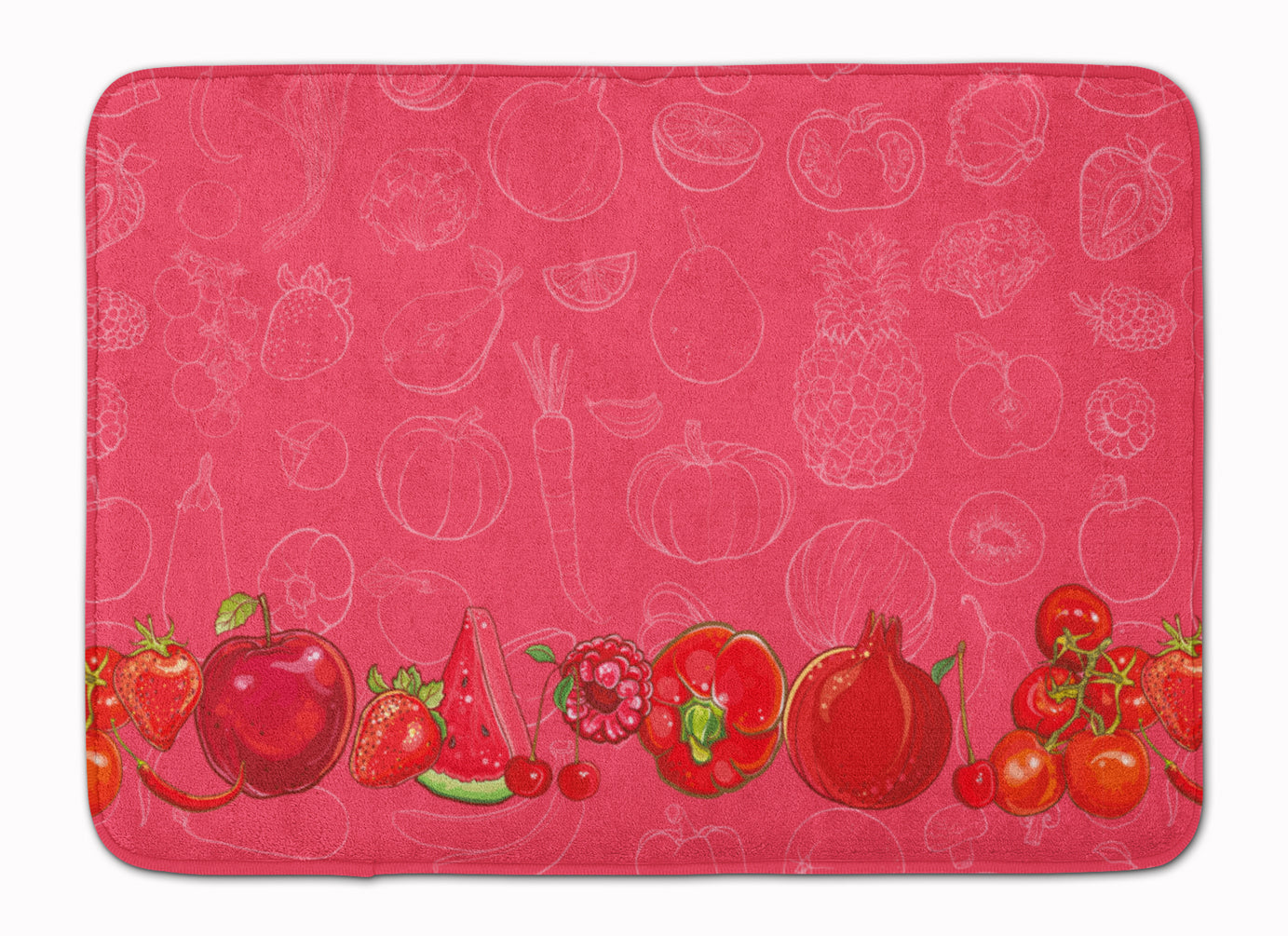 Fruits and Vegetables in Red Memory Foam Kitchen Mat Machine Washable Anti-Fatigue Cushion Comfort Bath or Kitchen Rug
