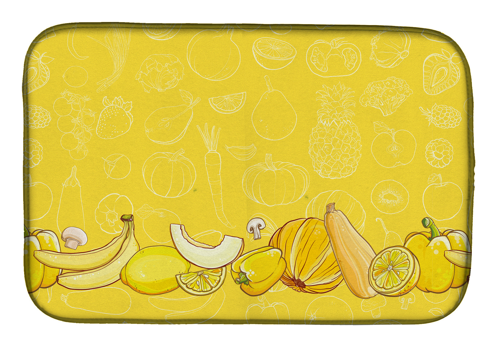 Fruits and Vegetables in Yellow Dish Drying Mat Absorbent Dish Drying Mat Pad for Kitchen Counter Dish Drainer Mat for Countertop, 14 x 21", Multicolor