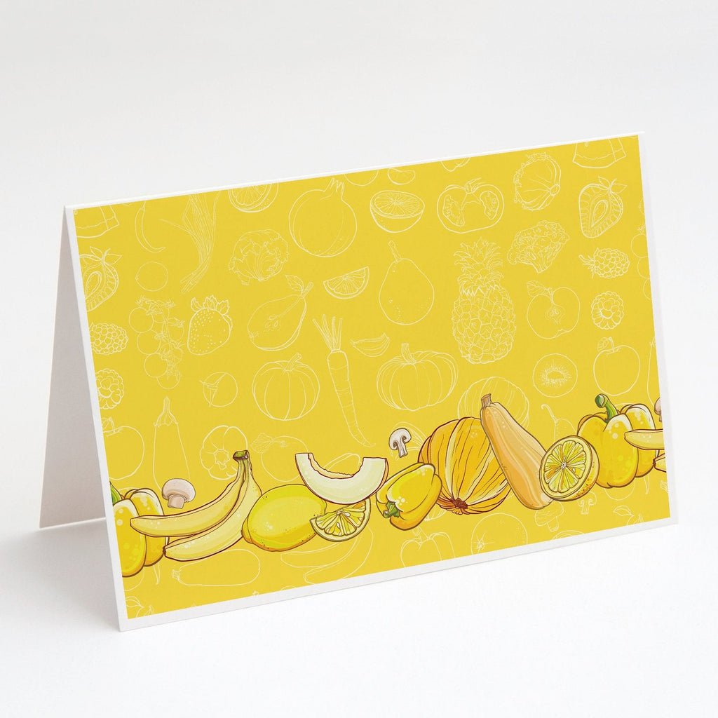 Fruits and Vegetables in Yellow Greeting Cards Pack of 8 Blank Cards with Envelopes Whimsical A7 Size 5x7