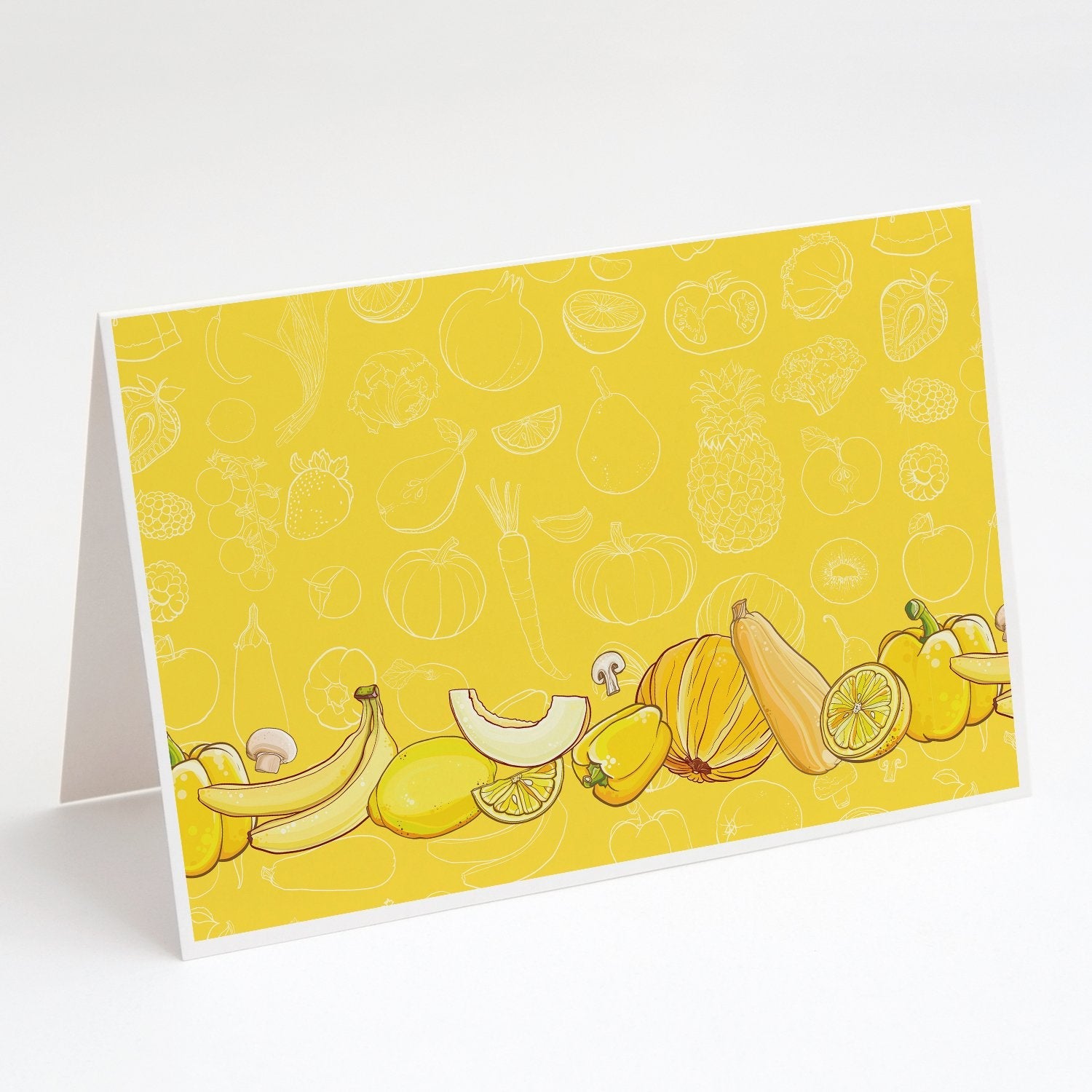 Fruits and Vegetables in Yellow Greeting Cards Pack of 8 Blank Cards with Envelopes Whimsical A7 Size 5x7