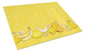 Fruits and Vegetables in Yellow Cutting Board Tempered Glass Kitchen Cutting Surface, Heat Resistant Chopping, Non-Slip Feet, Food Prep & Serving