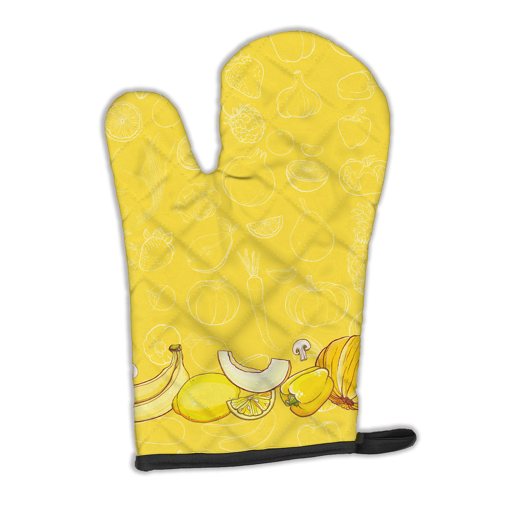 Fruits and Vegetables in Yellow Oven Mitt Heat Resistant Thick Oven Mitt for Hot Pans and Oven, Kitchen Mitt Protect Hands, Cooking Baking Glove