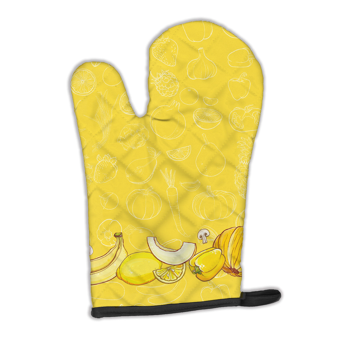 Fruits and Vegetables in Yellow Oven Mitt Heat Resistant Thick Oven Mitt for Hot Pans and Oven, Kitchen Mitt Protect Hands, Cooking Baking Glove