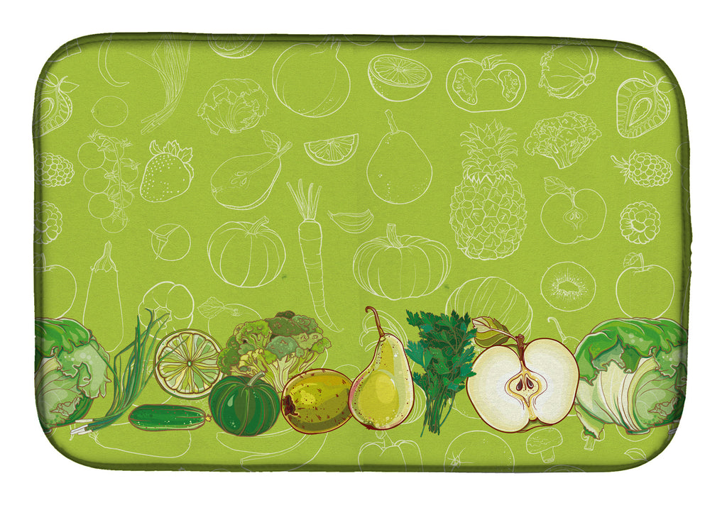Fruits and Vegetables in Green Dish Drying Mat Absorbent Dish Drying Mat Pad for Kitchen Counter Dish Drainer Mat for Countertop, 14 x 21", Multicolor