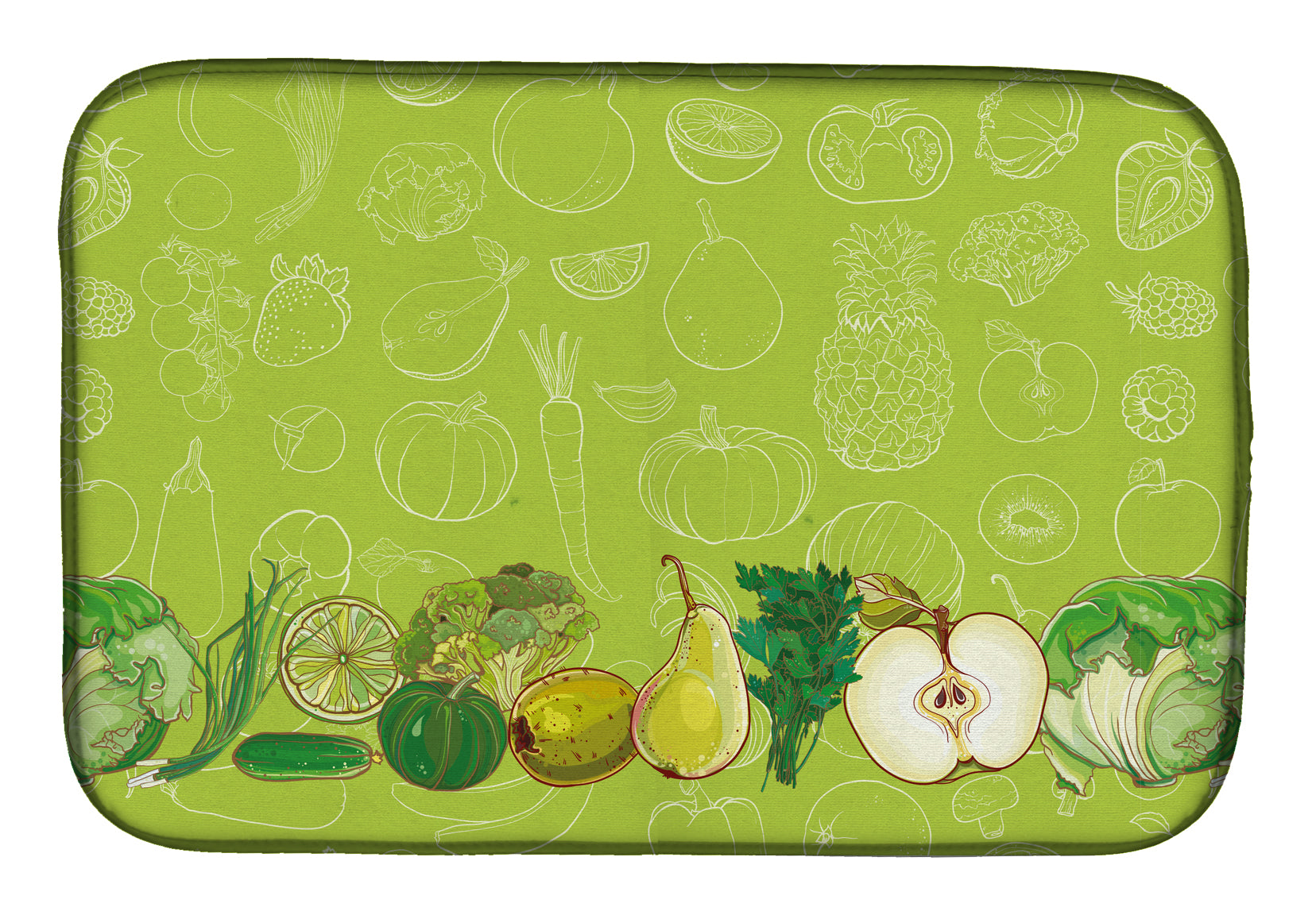 Fruits and Vegetables in Green Dish Drying Mat Absorbent Dish Drying Mat Pad for Kitchen Counter Dish Drainer Mat for Countertop, 14 x 21", Multicolor