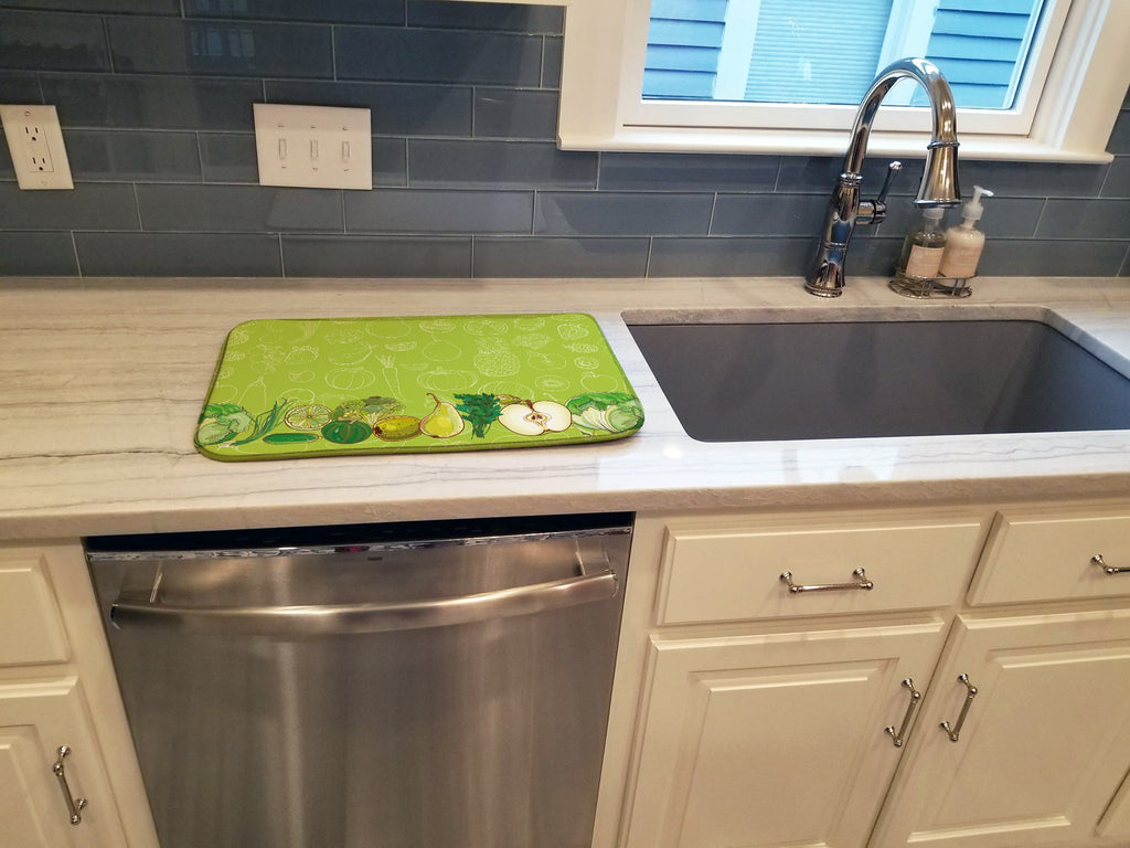 Fruits and Vegetables in Green Dish Drying Mat Absorbent Dish Drying Mat Pad for Kitchen Counter Dish Drainer Mat for Countertop, 14 x 21", Multicolor