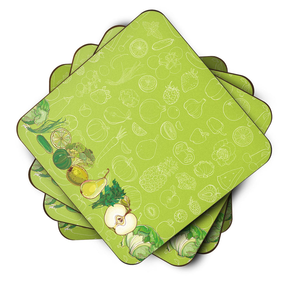 Fruits and Vegetables in Green Foam Coasters Set of 4 Cup Coasters for Indoor Outdoor, Tabletop Protection, Anti Slip, Mouse pad Material