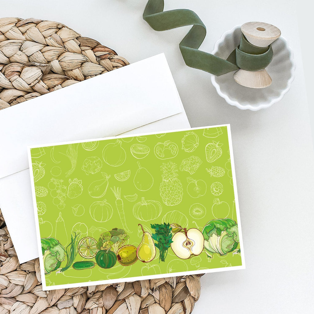 Fruits and Vegetables in Green Greeting Cards Pack of 8 Blank Cards with Envelopes Whimsical A7 Size 5x7