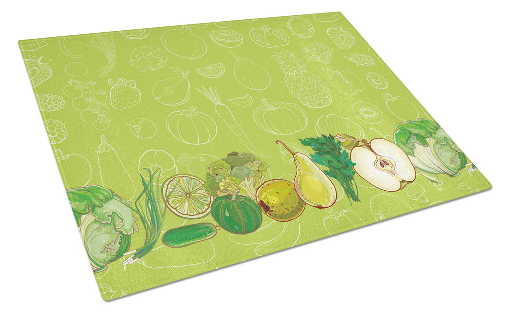 Fruits and Vegetables in Green Cutting Board Tempered Glass Kitchen Cutting Surface, Heat Resistant Chopping, Non-Slip Feet, Food Prep & Serving