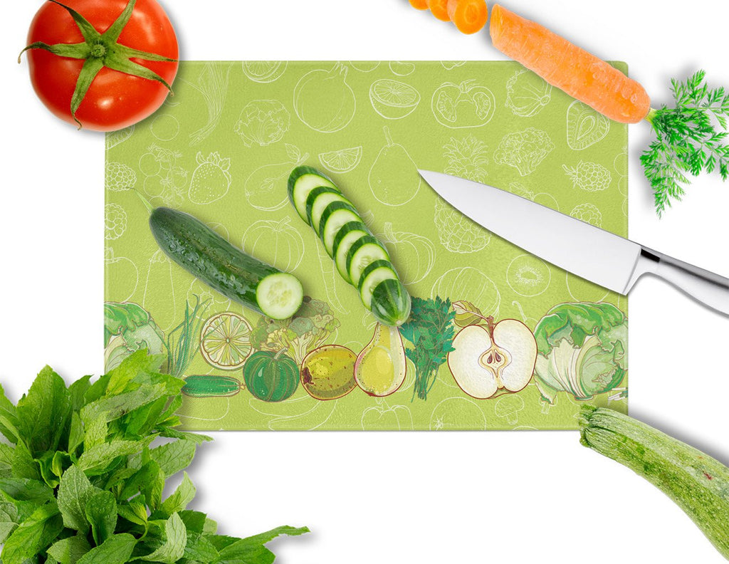 Fruits and Vegetables in Green Cutting Board Tempered Glass Kitchen Cutting Surface, Heat Resistant Chopping, Non-Slip Feet, Food Prep & Serving