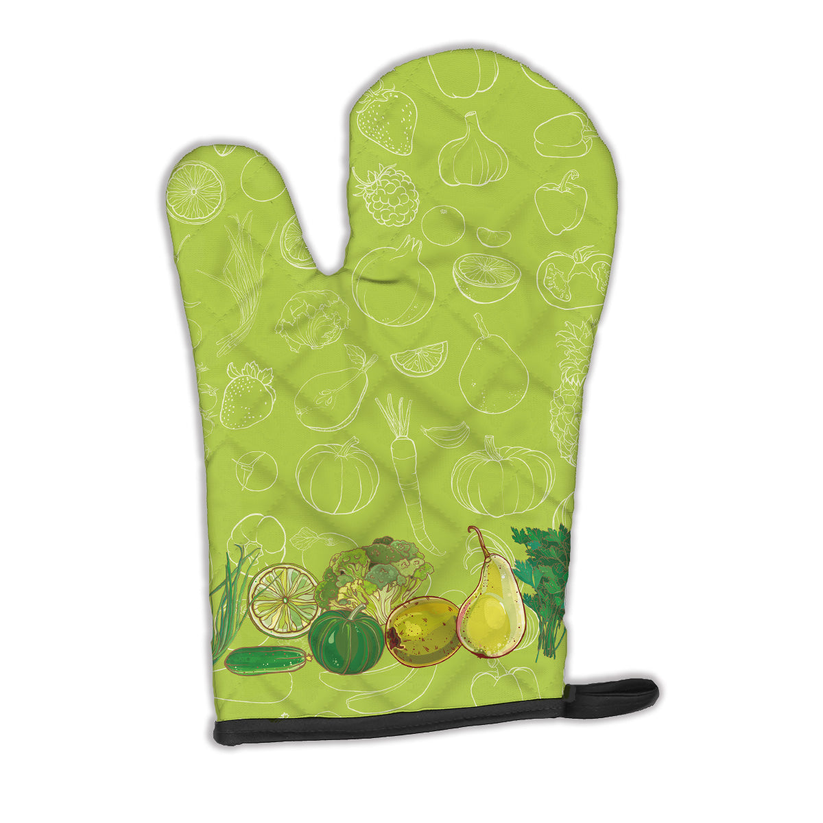 Fruits and Vegetables in Green Oven Mitt Heat Resistant Thick Oven Mitt for Hot Pans and Oven, Kitchen Mitt Protect Hands, Cooking Baking Glove