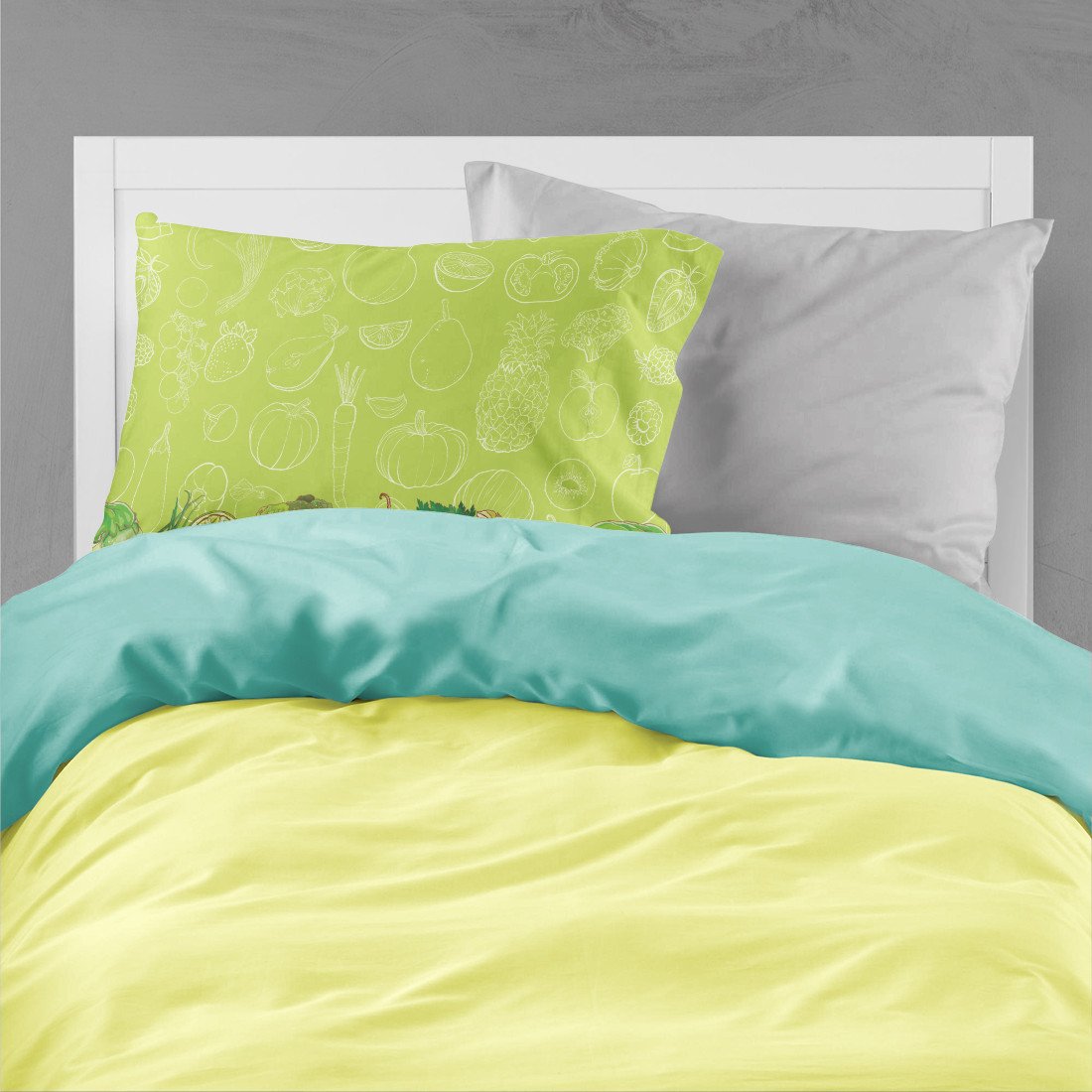 Fruits and Vegetables in Green Standard Pillowcase Lightweight Super Soft Easy Care Decorative Artwork Pillowcase, Standard
