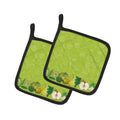 Fruits and Vegetables in Green Pot Holder Set of 2 Heat Resistant Quilted Hot Pads 7.5 x 7.5 Inch, Insulated Kitchen Trivets for Cooking & Baking