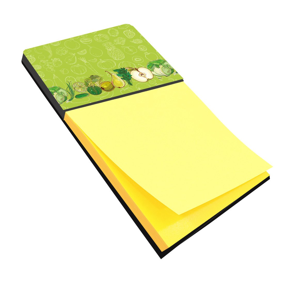 Fruits and Vegetables in Green Watercolor Sticky Note Holder Refillable Dispenser Desk Accessory 3x3 Pad Gift