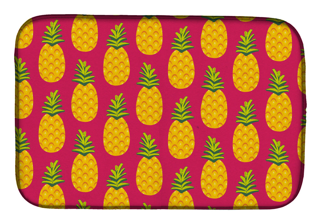 Pineapples on Pink Dish Drying Mat Absorbent Dish Drying Mat Pad for Kitchen Counter Dish Drainer Mat for Countertop, 14 x 21", Multicolor
