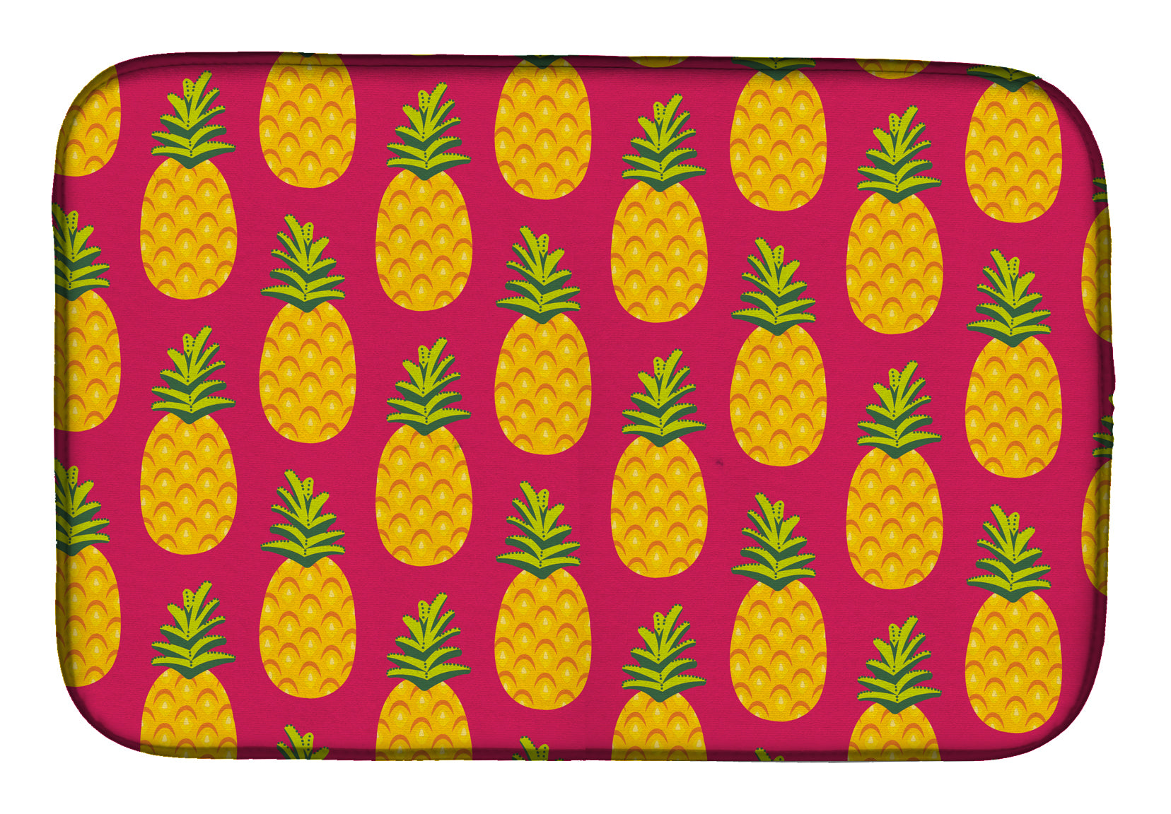 Pineapples on Pink Dish Drying Mat Absorbent Dish Drying Mat Pad for Kitchen Counter Dish Drainer Mat for Countertop, 14 x 21", Multicolor