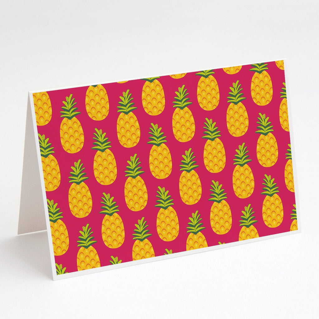 Pineapples on Pink Greeting Cards Pack of 8 Blank Cards with Envelopes Whimsical A7 Size 5x7
