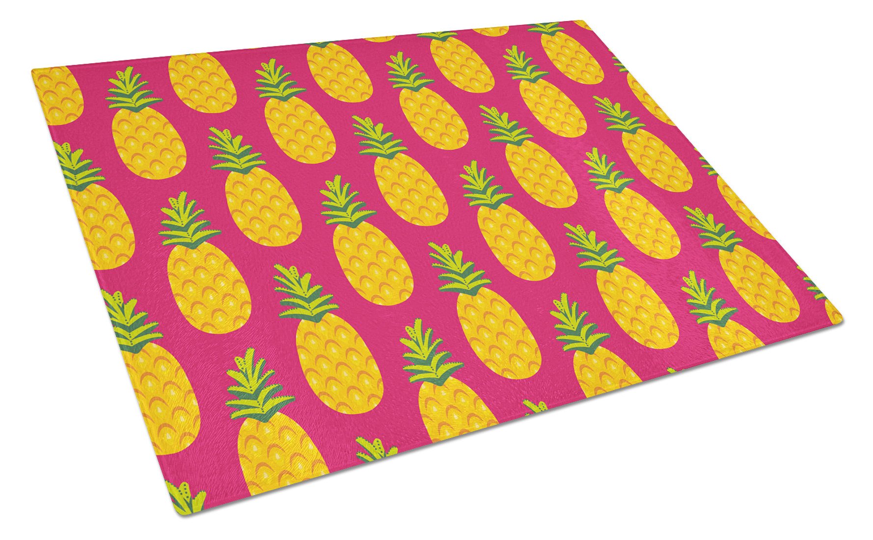 Pineapples on Pink Cutting Board Tempered Glass Kitchen Cutting Surface, Heat Resistant Chopping, Non-Slip Feet, Food Prep & Serving