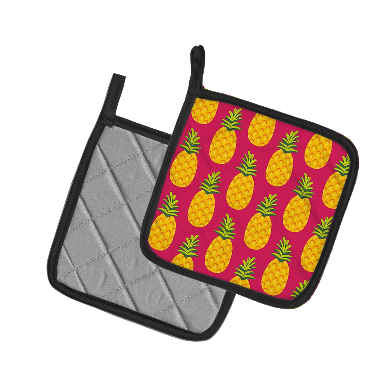 Pineapples on Pink Pot Holder Set of 2 Heat Resistant Quilted Hot Pads 7.5 x 7.5 Inch, Insulated Kitchen Trivets for Cooking & Baking