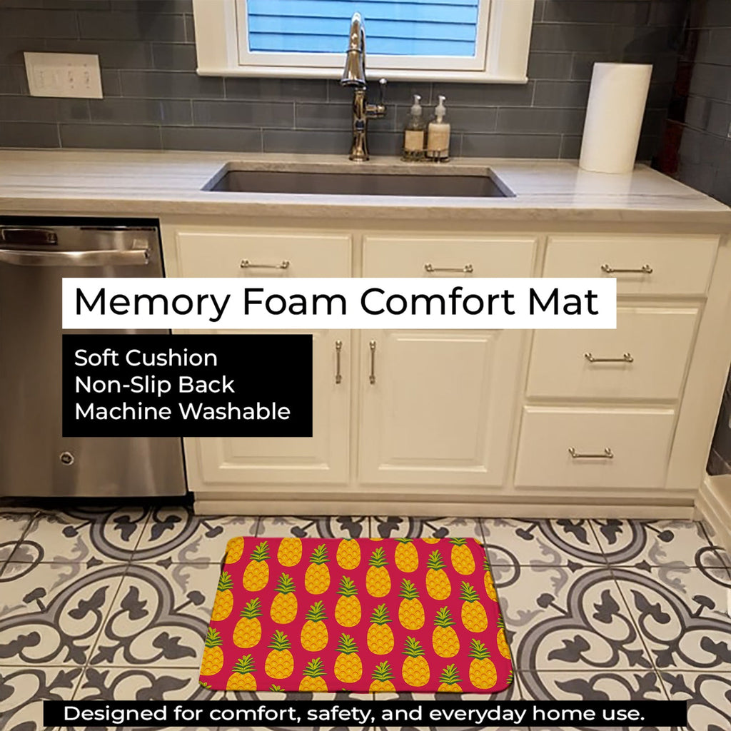 Pineapples on Pink Memory Foam Kitchen Mat Machine Washable Anti-Fatigue Cushion Comfort Bath or Kitchen Rug