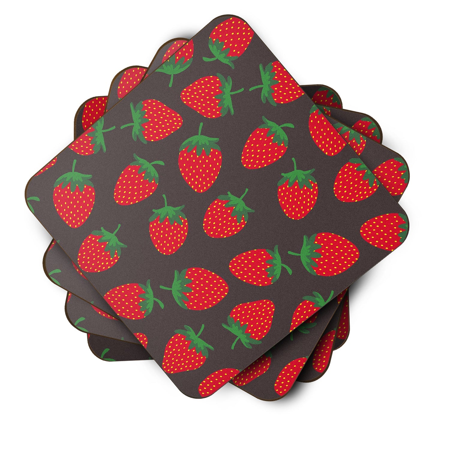 Strawberries on Gray Foam Coasters Set of 4 Cup Coasters for Indoor Outdoor, Tabletop Protection, Anti Slip, Mouse pad Material