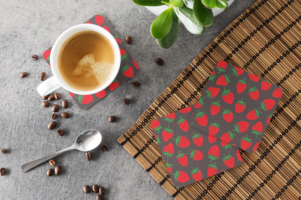 Strawberries on Gray Foam Coasters Set of 4 Cup Coasters for Indoor Outdoor, Tabletop Protection, Anti Slip, Mouse pad Material