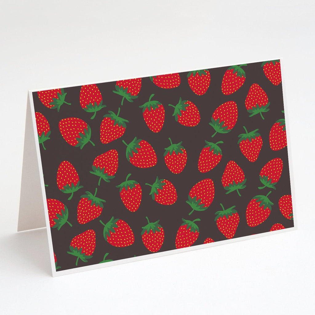 Strawberries on Gray Greeting Cards Pack of 8 Blank Cards with Envelopes Whimsical A7 Size 5x7