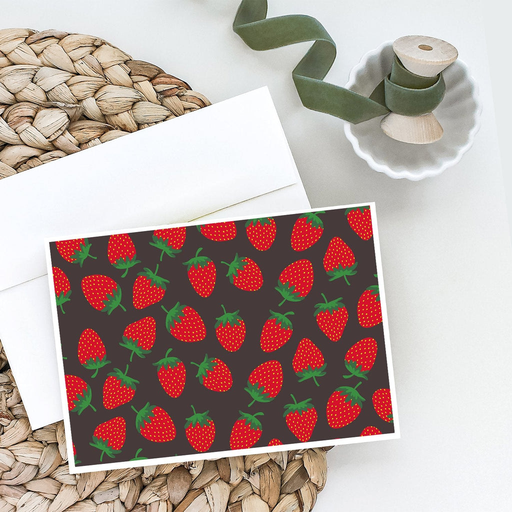 Strawberries on Gray Greeting Cards Pack of 8 Blank Cards with Envelopes Whimsical A7 Size 5x7