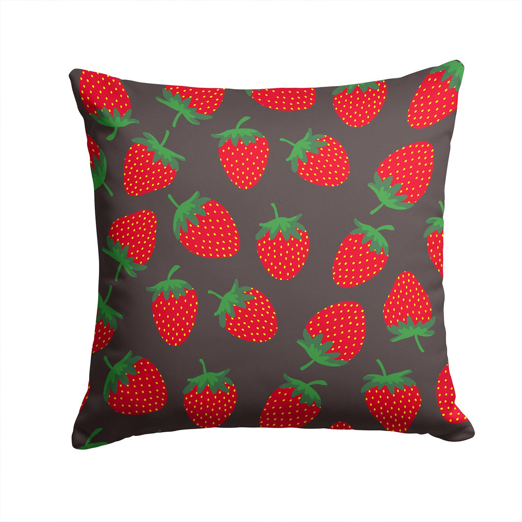 Strawberries on Gray Decorative Throw Pillow 14x14 Indoor Outdoor Accent Cushion, Fabric Cover with Insert for Sofa, Bed, Porch & Living Room
