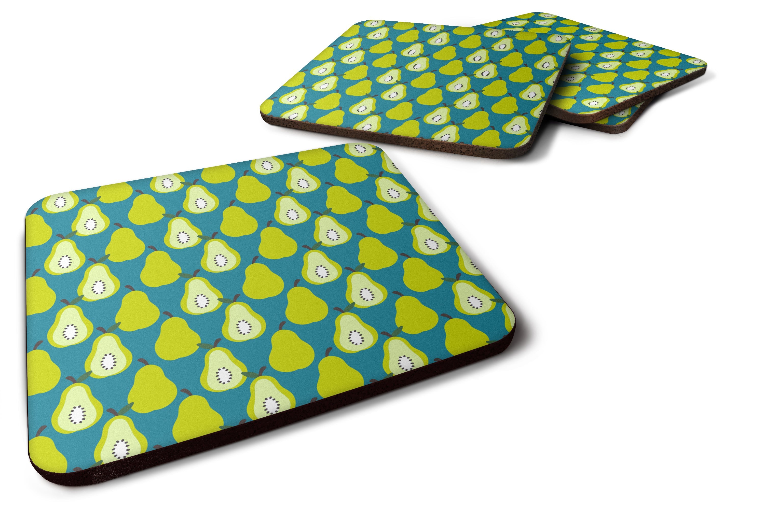 Pears on Green Foam Coasters Set of 4 Cup Coasters for Indoor Outdoor, Tabletop Protection, Anti Slip, Mouse pad Material