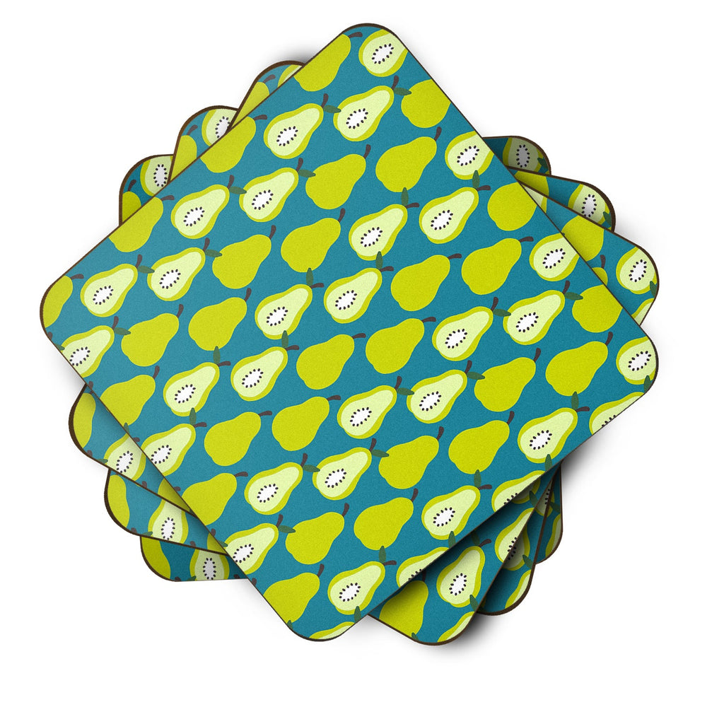 Pears on Green Foam Coasters Set of 4 Cup Coasters for Indoor Outdoor, Tabletop Protection, Anti Slip, Mouse pad Material