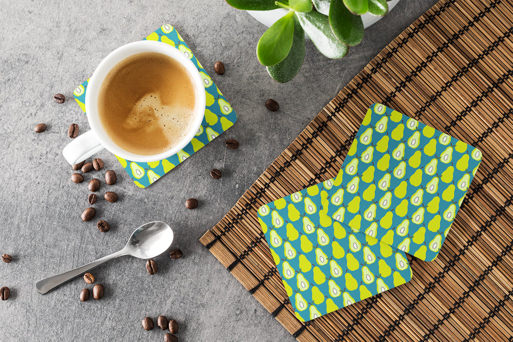 Pears on Green Foam Coasters Set of 4 Cup Coasters for Indoor Outdoor, Tabletop Protection, Anti Slip, Mouse pad Material