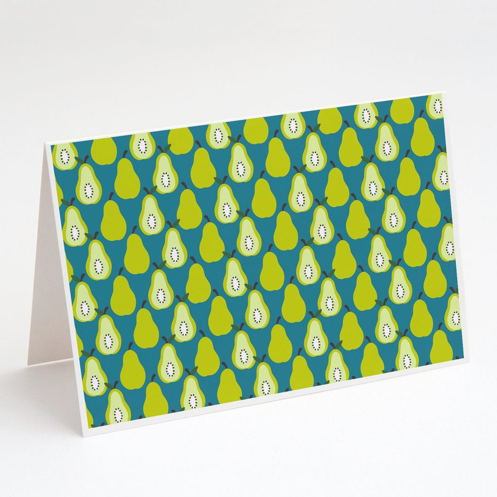 Pears on Green Greeting Cards Pack of 8 Blank Cards with Envelopes Whimsical A7 Size 5x7