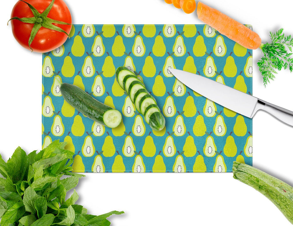 Pears on Green Cutting Board Tempered Glass Kitchen Cutting Surface, Heat Resistant Chopping, Non-Slip Feet, Food Prep & Serving