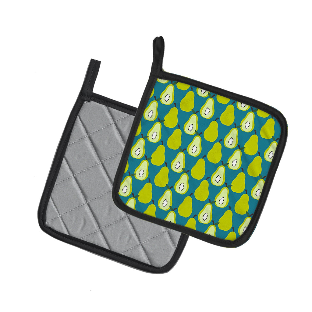 Pears on Green Pot Holder Set of 2 Heat Resistant Quilted Hot Pads 7.5 x 7.5 Inch, Insulated Kitchen Trivets for Cooking & Baking